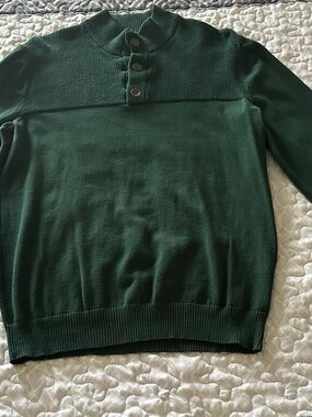 Club Room Dark Green Button-Neck Crewneck Sweater